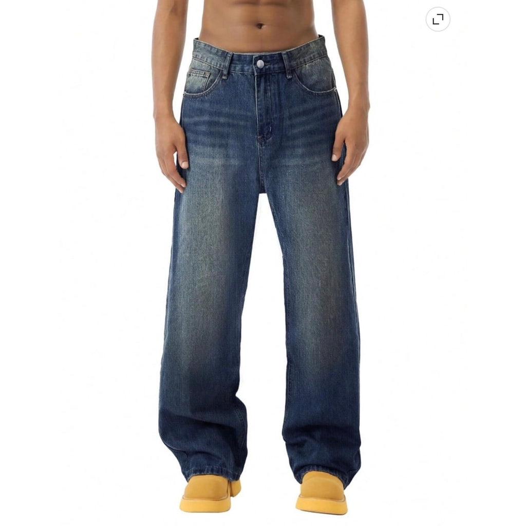 NWT ~ Men's Wide Leg Denim Dk Blue Jeans Y2K Loose Fit 90s Streetwear Pants ~ 2X