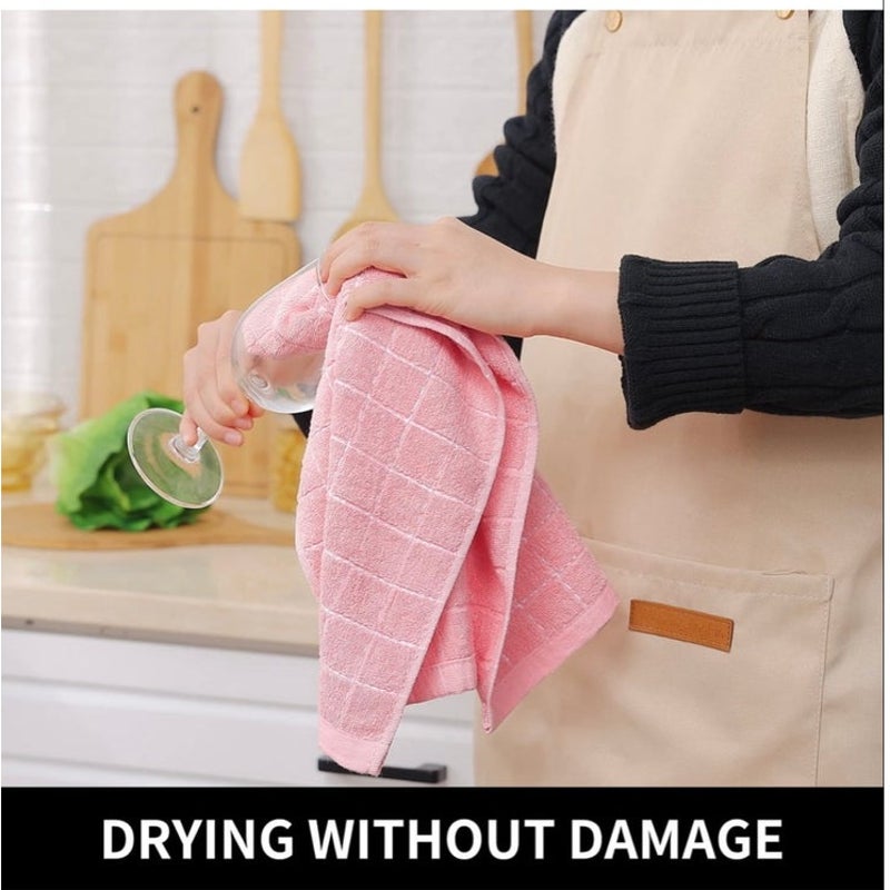 BRAND NEW ~ Set/4 Pink Checked 100% Cotton Soft Terry Cloth Kitchen Dish Towels