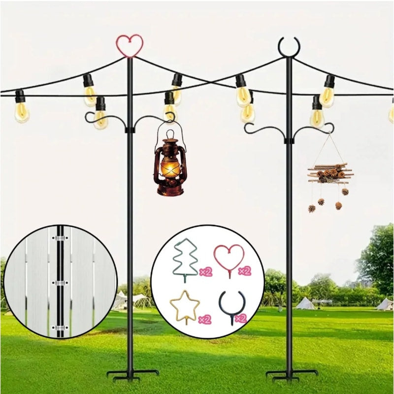 BRAND NEW ~ Set/2 ~ 11ft Outdoor Metal String Light Poles Patio Lighting & Hooks