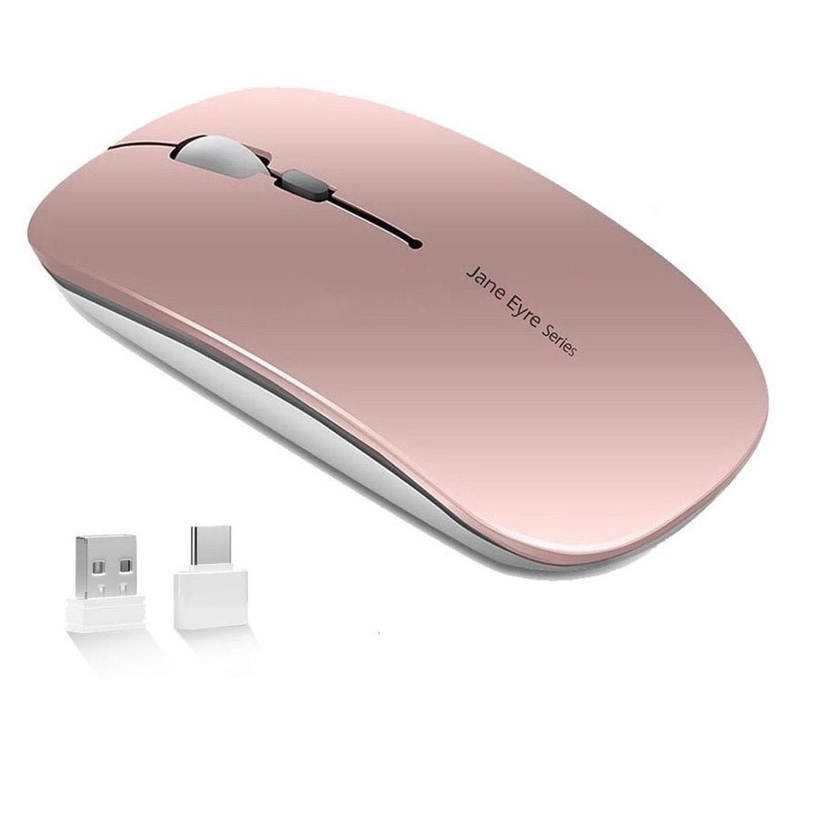 BRAND NEW ~ Rose Gold Wireless Rechargeable Optical Slim Silent Mouse & USB