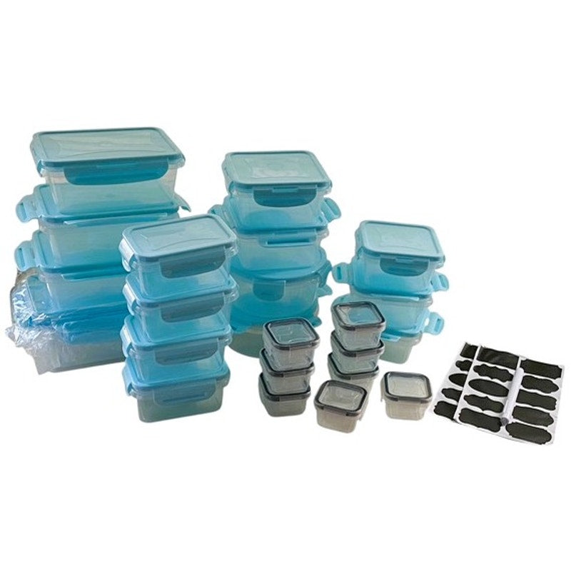 NWT ~ Set/ 48+ Plastic Food Storage Containers & Teal Leakproof Locking Lids