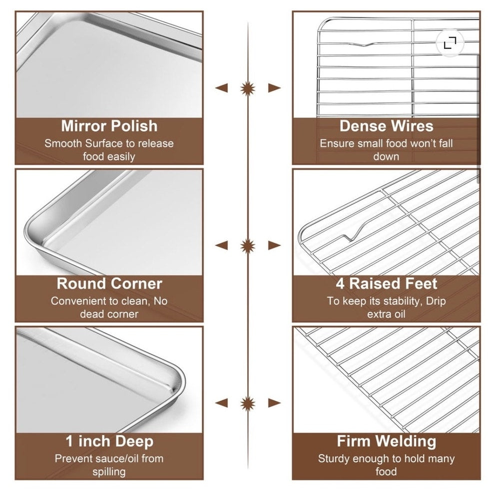 BRAND NEW ~ Set/4 Stainless Steel Baking Sheet Pans & Cooling Racks ~ 16" & 12"