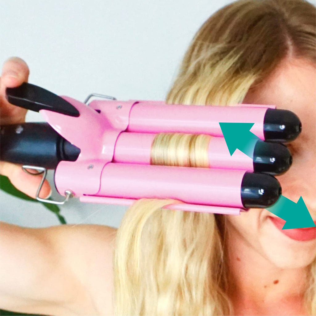 BRAND NEW ~ Pink 3 Barrel 1" Crimper Hair Curling Iron Tool Waver 2 Temp Setting
