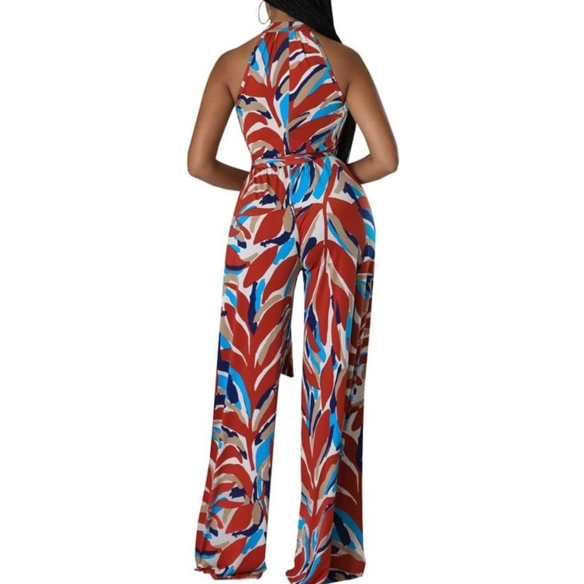 NWT ~ Women's Plus Size Red Abstract Tropical Sleeveless Wide Leg Jumpsuit ~ 2X