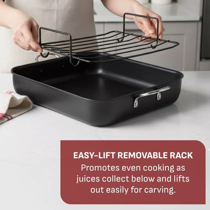 BRAND NEW ~ T-Fal Black Simply Cook 13"x16" Nonstick Roaster & Removeable Rack