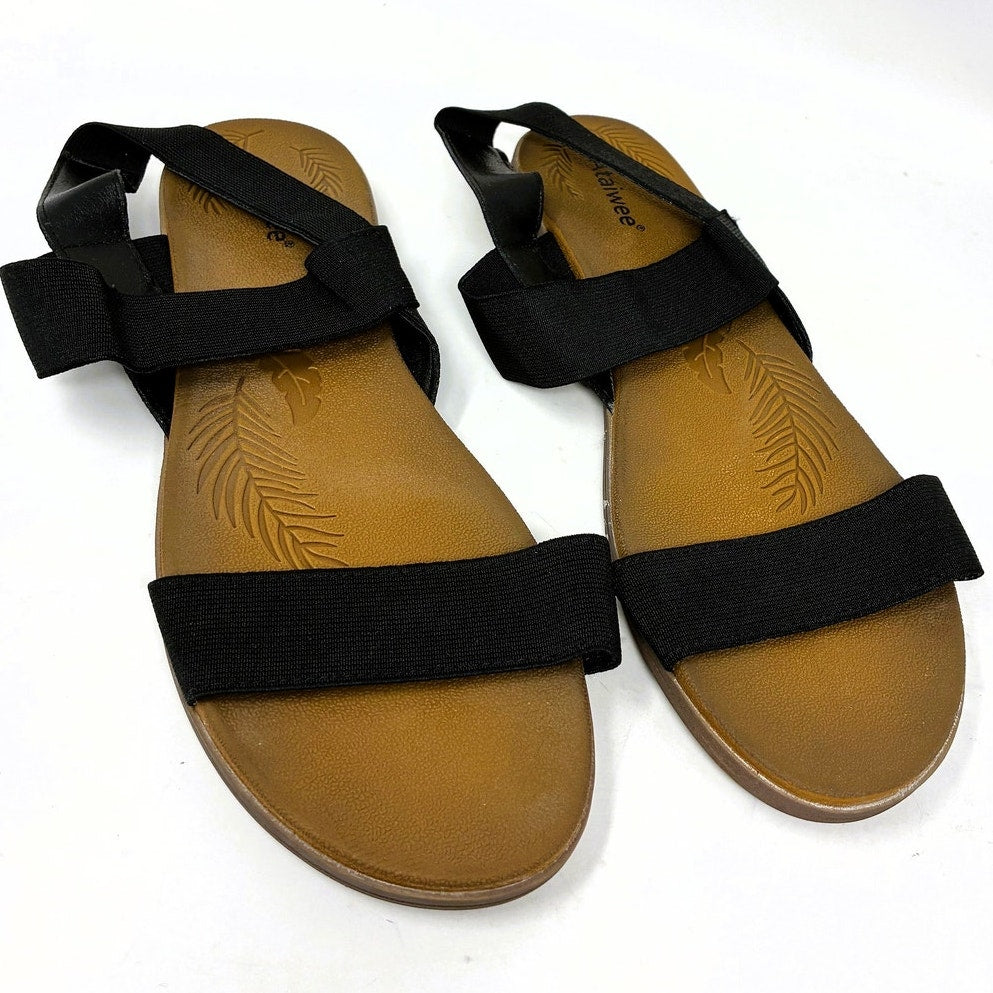 Black Flat Slide Casual Adjustable Elastic Strappy Double Bands Sandals ~ 11