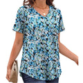NWT ~ Women's Plus Size Blue Floral Summer Curved Hem V-Neck Summer Top ~ 3X