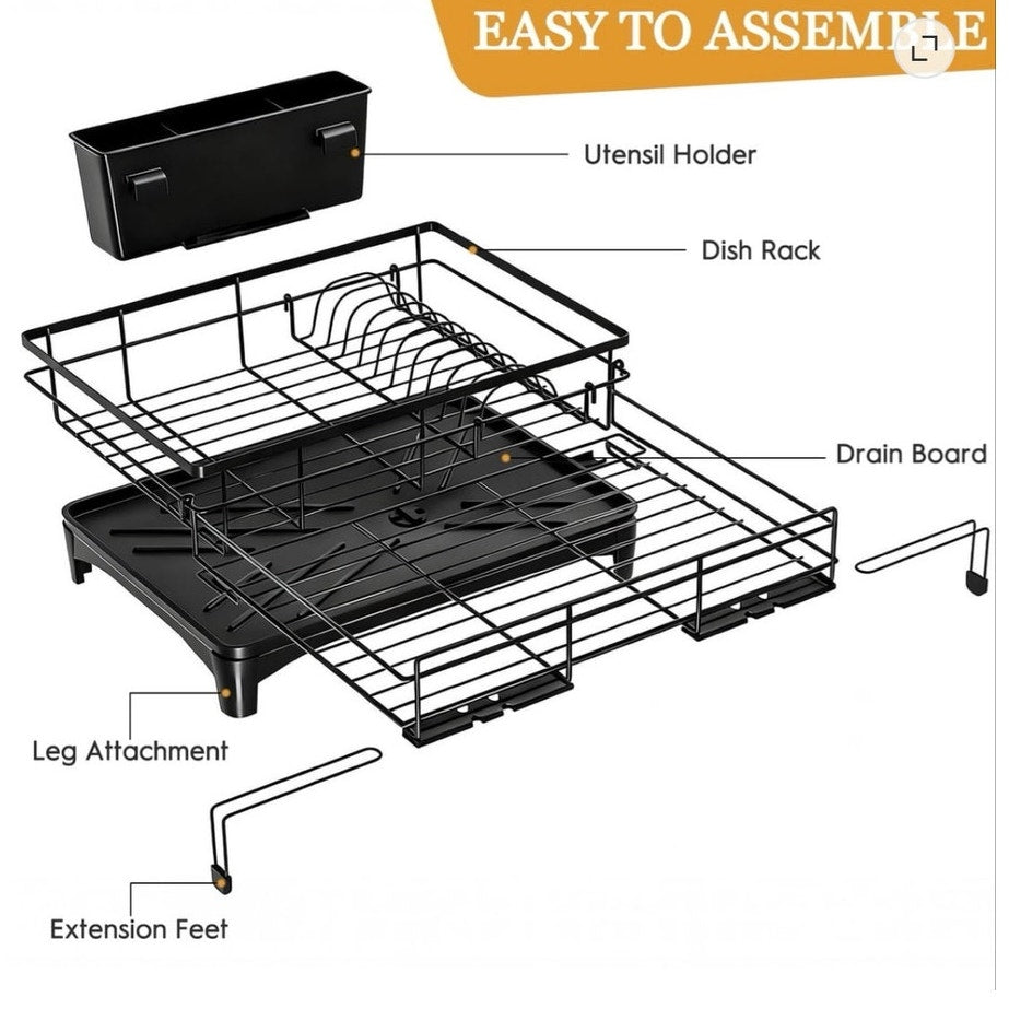 BRAND NEW Black Stainless Steel Rust Proof Expandable Capacity Dish Drying Rack