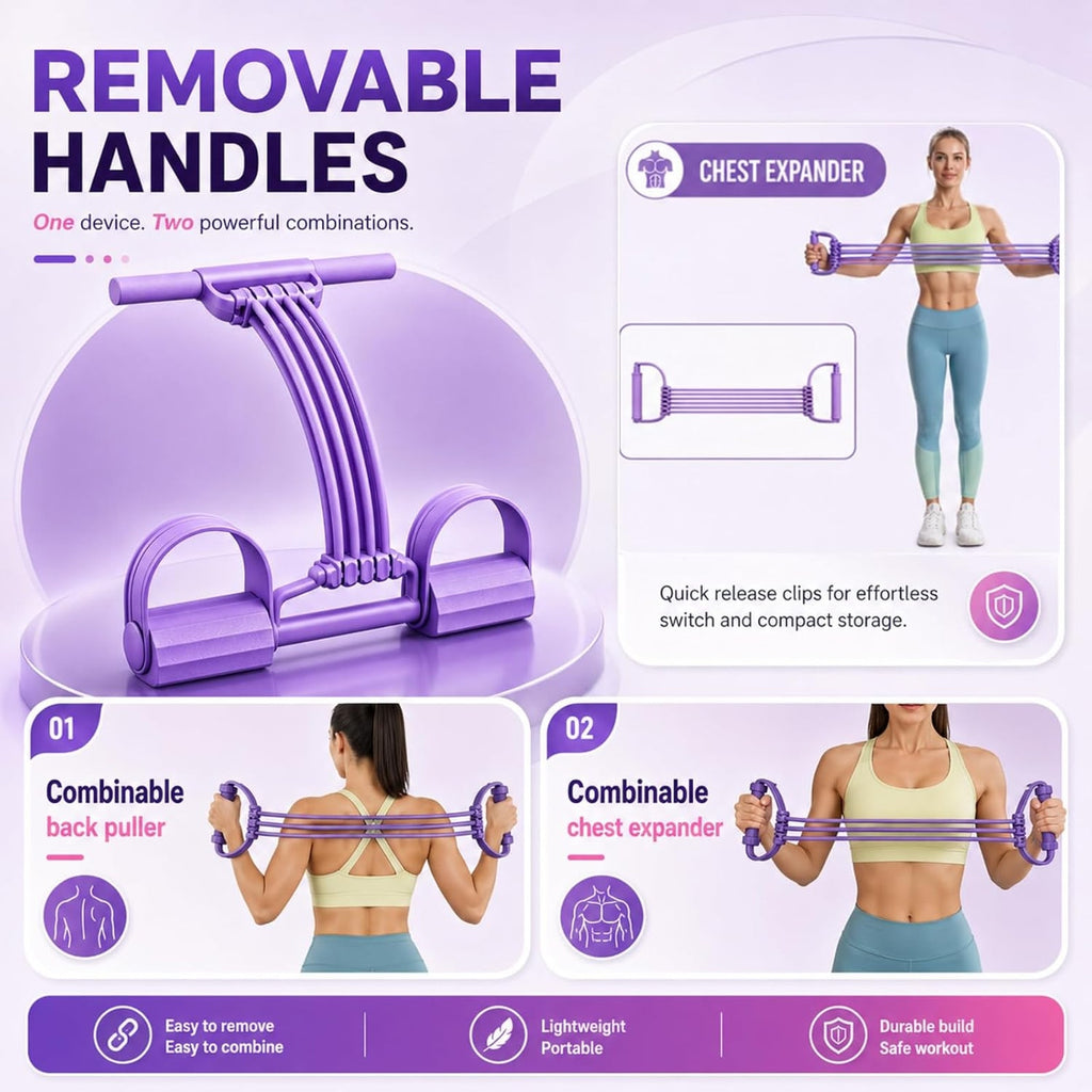 BRAND NEW Pink Portable 8 Tube 3-in-1 Exercise Pedal Resistance Band & Handle