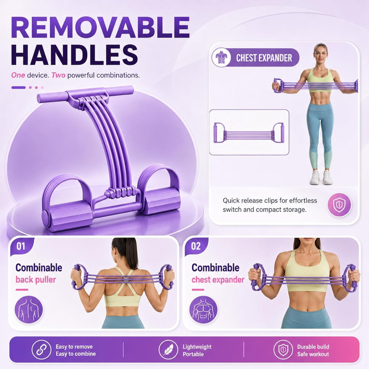 BRAND NEW Pink Portable 8 Tube 3-in-1 Exercise Pedal Resistance Band & Handle