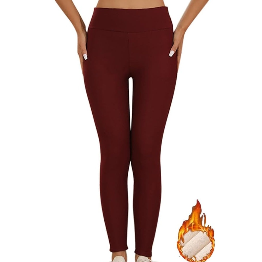 NWT ~ Wine Red Sherpa Fur Thermal Lined High Waist Leggings ~ Womens Size XL