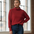 NWT ~ Women's Deep Red Ribbed Loose Turtleneck Casual Top ~ Plus Size 2X