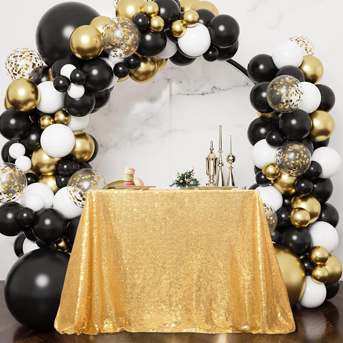 BRAND NEW ~ Gold 3mm Sequin Rectangle High-Density Party Tablecloth ~ 50" x 80"