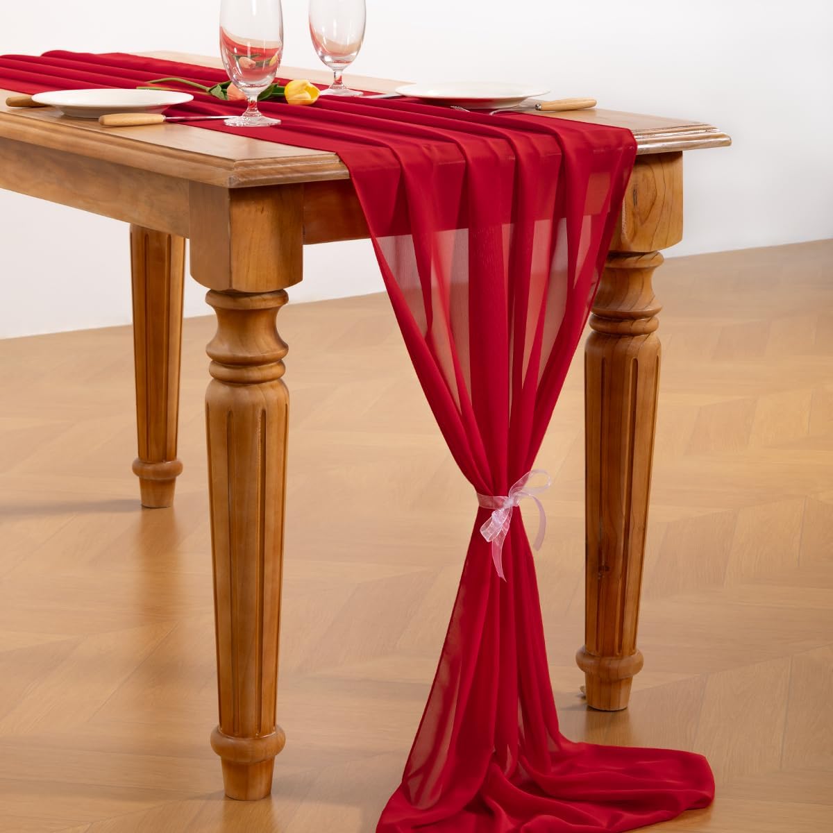 BRAND NEW ~ Long 14ft Red Chiffon Sheer Table Runner ~ 29" x 170" Party Wedding