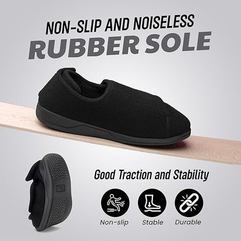 BRAND NEW ~ Women's Black Diabetic Non Slip Slippers Lymphedema House Shoes ~ 12