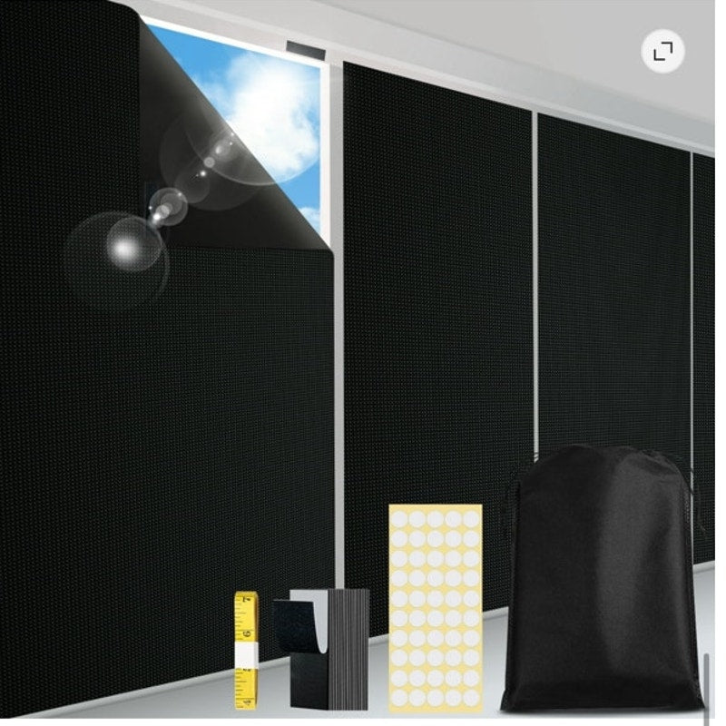 BRAND NEW Black 100% Portable No Drill 138" x 59" Blackout Window Film Curtains