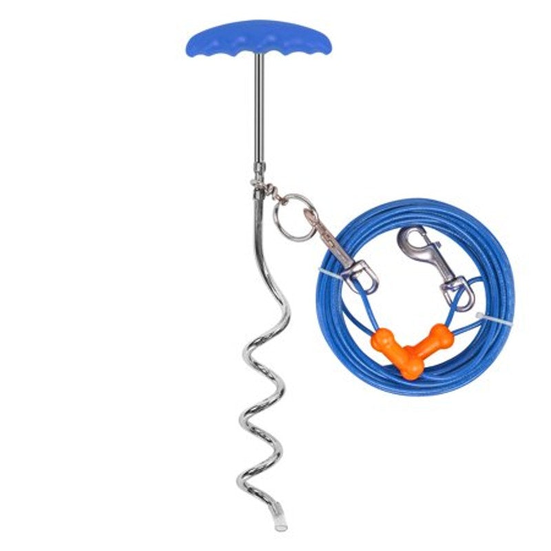 BRAND NEW ~ Petfamily Pet Supplies Dog Blue & Orange Tie Out Cable 25ft / 60lbs