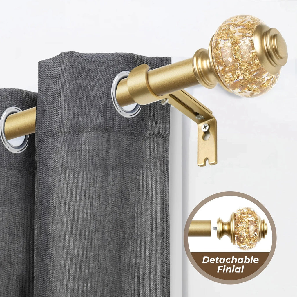 BRAND NEW ~ Gold 7/8" Adjustable Single Curtain Rod Translucent Finial 84"-120"