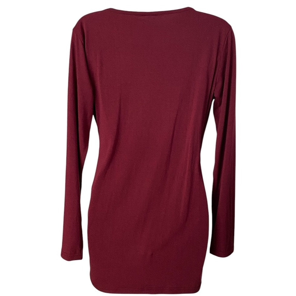 NWT ~ Burgundy Knit Wrap Front Ruched Side Long Sleeve Top ~ Women's Size MEDIUM