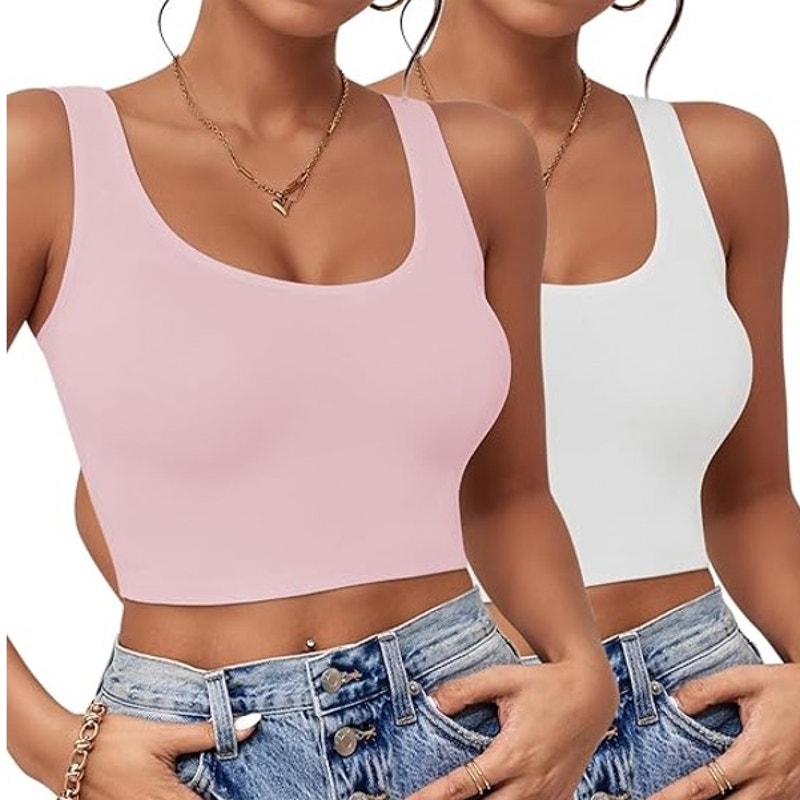 NWT ~ Set/2 Crop Sleeveless White & Light Pink Cotton Tank Tops ~ Women's SMALL