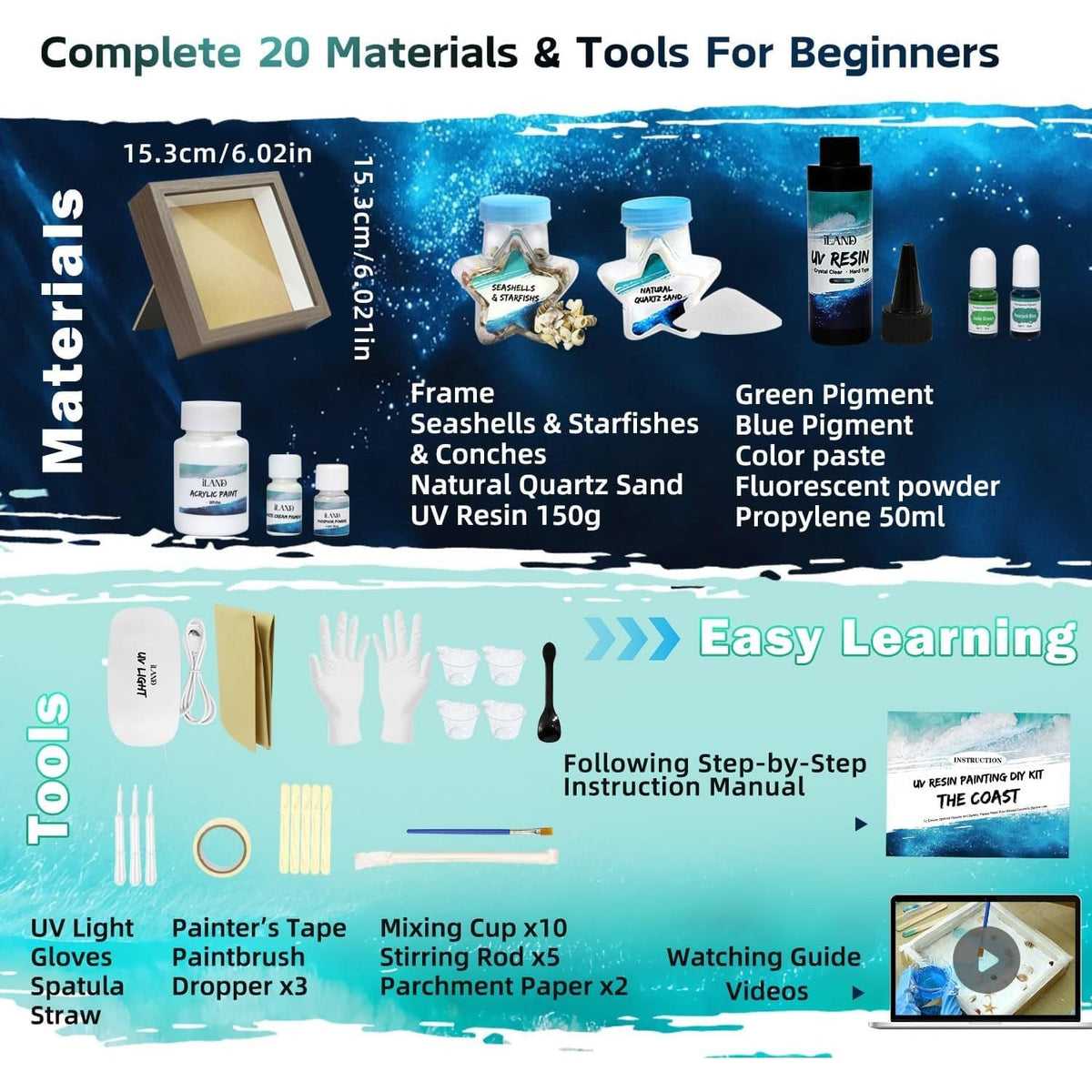 BRAND NEW ~ Beach Ocean Theme Resin Art Painting Kit for Beginners