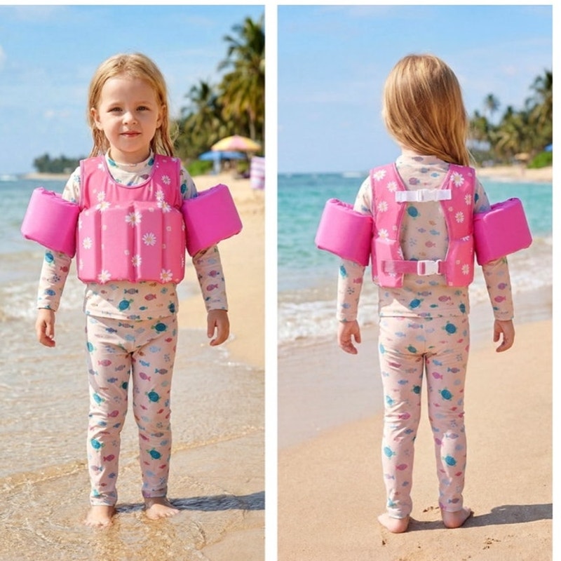 NWT ~ Pink Rose Flowers Kids Swim Vest Float Jacket Adjustable Life Jacket ~ 2-6