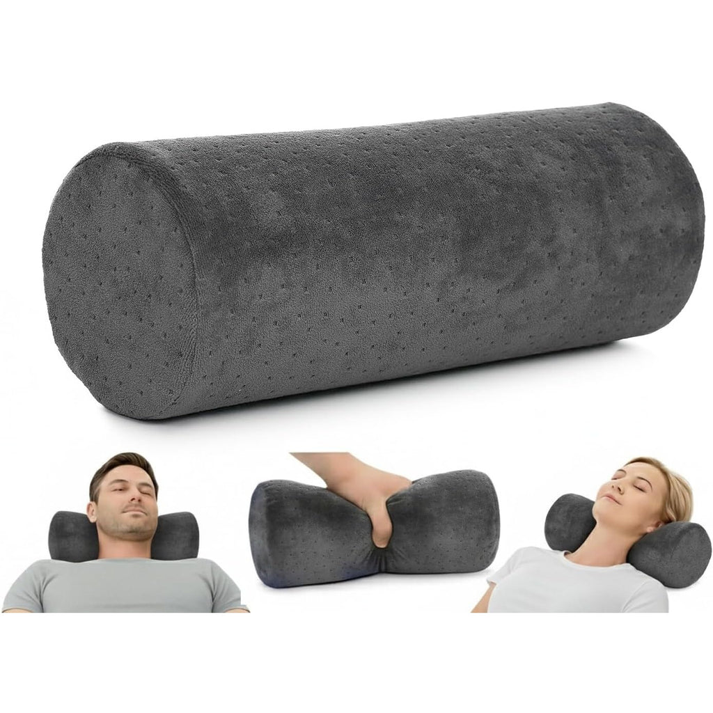 BRAND NEW ~ Gray Round Cervical Roll Cylinder Bolster Pillow & Removable Cover