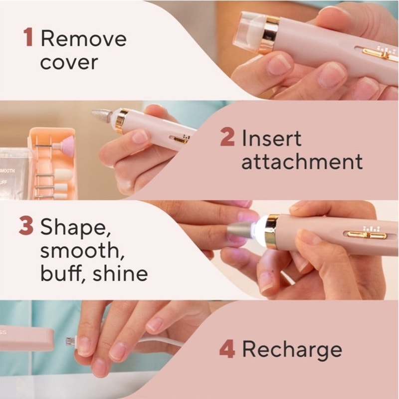 BRAND NEW ~ Pink Rechargeable Nails Mani Pedi File Device & 6 Attachments LED