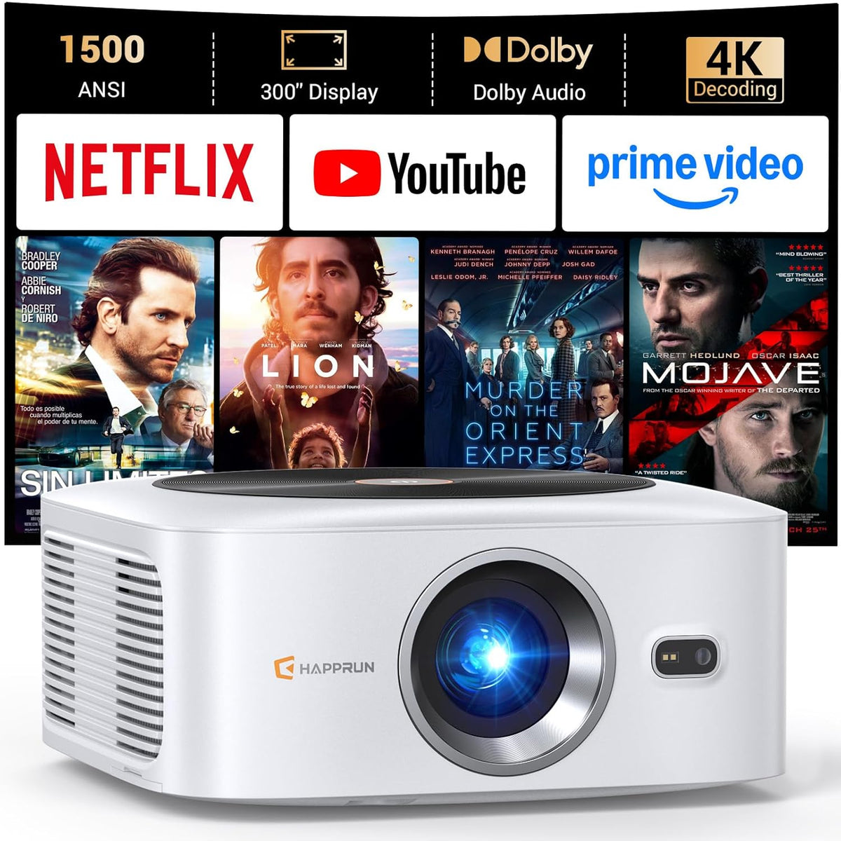 BRAND NEW ~ 1500 ANSI Smart Outdoor Projector Built-in Apps 30W Dolby Audio