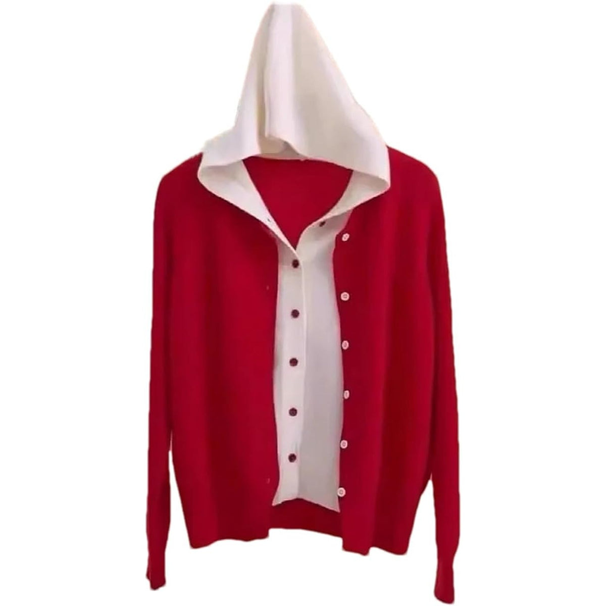 NWT ~ Red & White Double Cardigan Sweater Hoodie ~ Women's Size MEDIUM