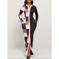 NWT ~ Long Black & Pink Sexy Colorblock Bodycon Pockets Maxi Dress Women's XL