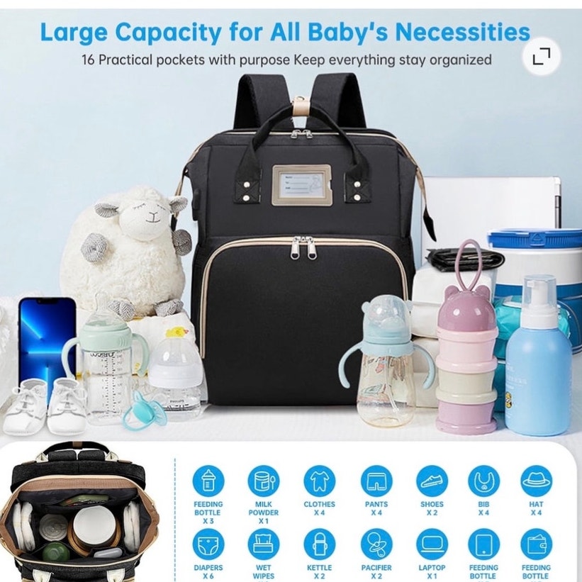 BRAND NEW ~ Black USB Multifunctional Large Capacity Travel Diaper Bag Backpack