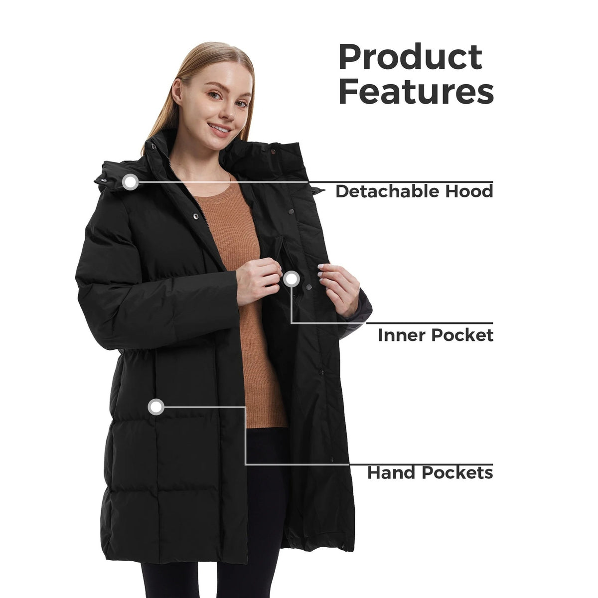 NWT ~ Women's Longer Black Quilted Coat Winter Puffer Jacket & Hood ~ SMALL