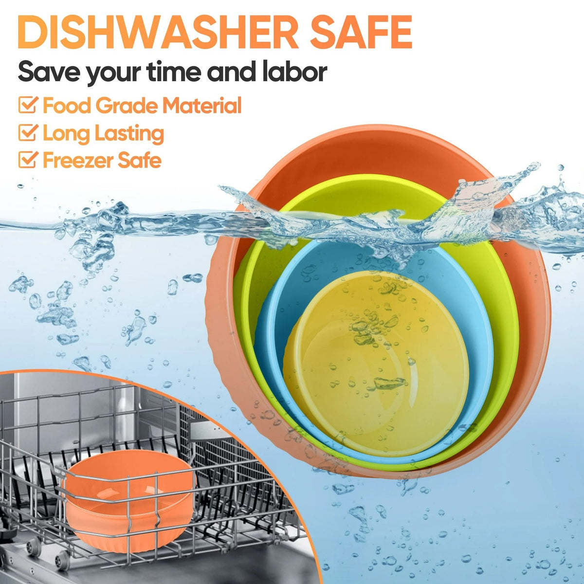 BRAND NEW ~ Set/8 Colorful Dishwasher Safe Plastic Nesting Mixing Bowls & Lids
