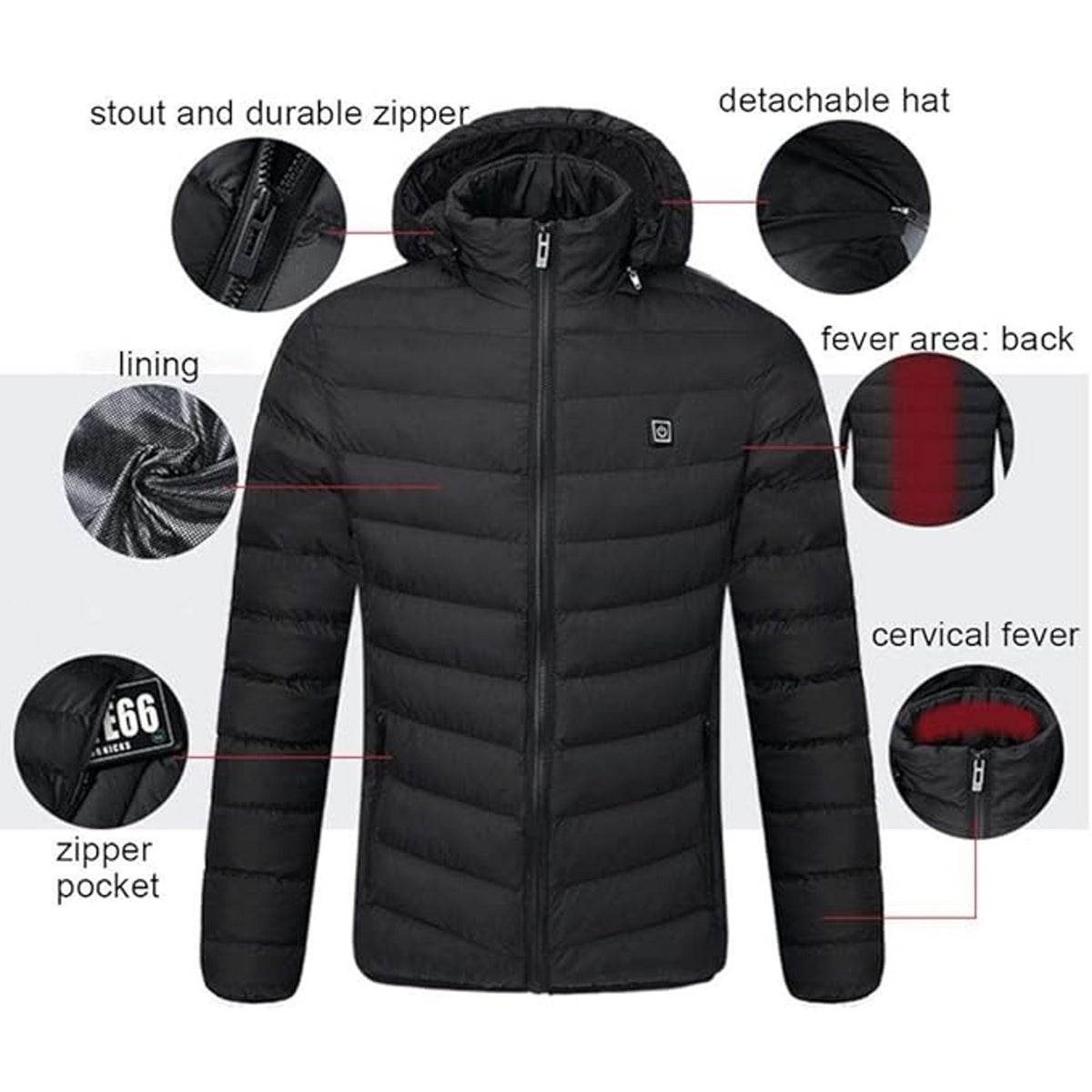 BRAND NEW ~ NWOT ~ Electric USB Red Heated Puffer Jacket Thermal Coat ~ LARGE