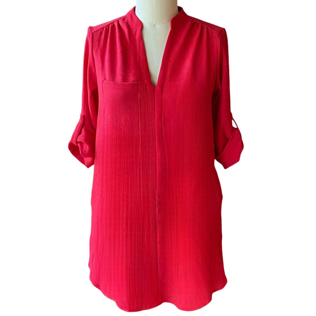 NWT ~ LUSH Red Long Sleeves & Tabs Side Pockets Popover Shift Dress ~ MEDIUM