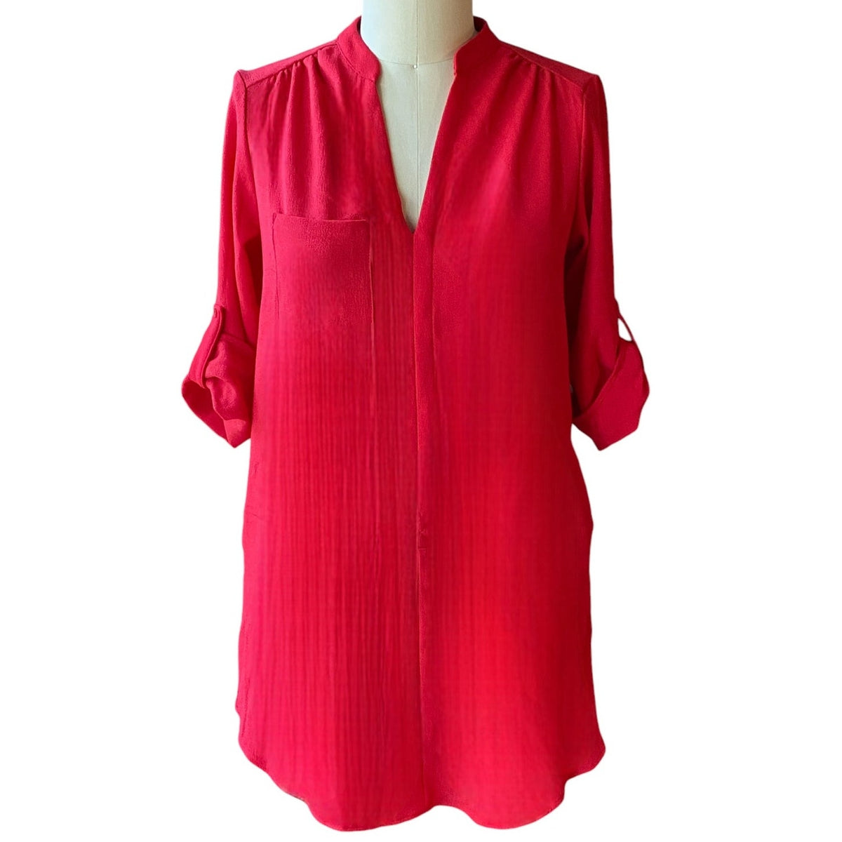NWT ~ LUSH Red Long Sleeves & Tabs Side Pockets Popover Shift Dress ~ MEDIUM