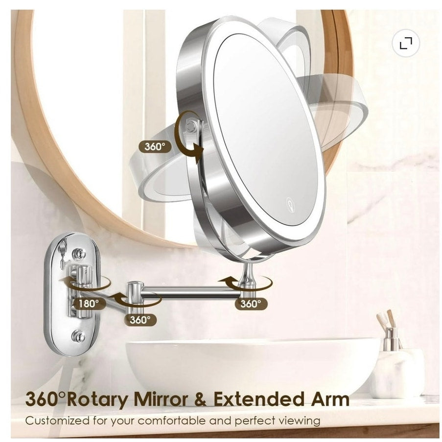 BRAND NEW ~ Chrome Finish 8" Double Sided 3 Colors Lighted Adjustable Mirror