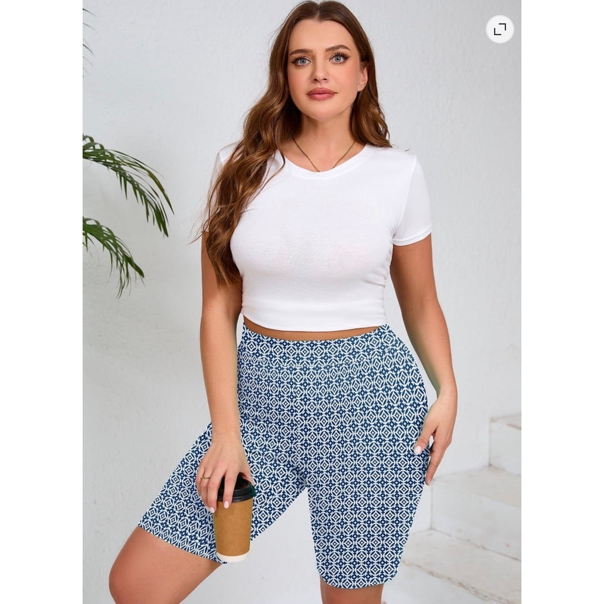 NWT ~ Women's Plus Size Geometric Blue Compression Tummy Control Shorts ~ 1X