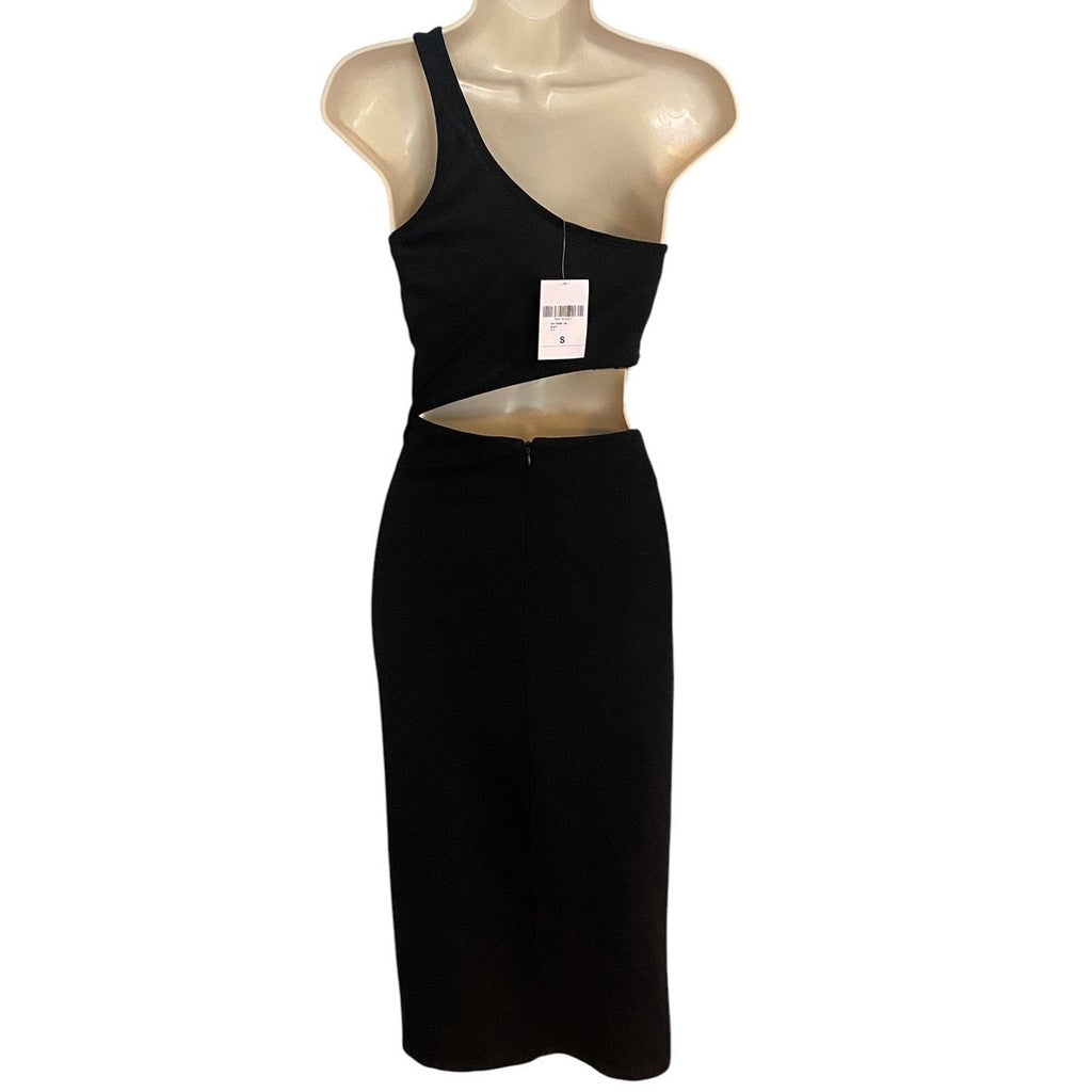 NWT ~ FOREVER 21 Black Cutout 1 Shoulder Bare Midriff Evening Dress ~ SMALL