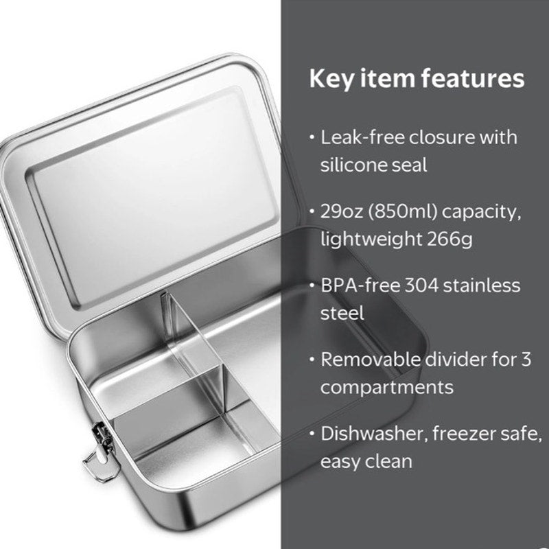 BRAND NEW ~ Stainless Steel 29ox Lunch Box Metal Bento Box & Removeable Divider