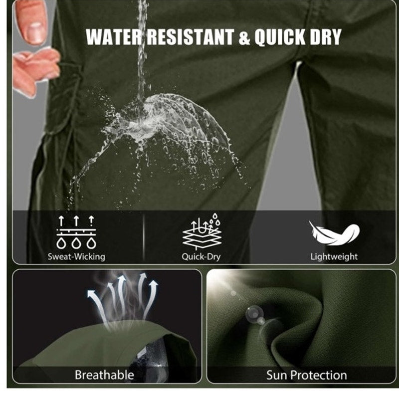 NWT ~ Mens Dark Green Quick Dry Waterproof Hiking Fishing Lightweight Pants ~ 38