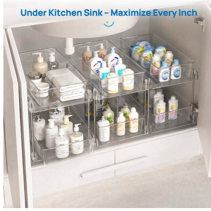 BRAND NEW ~ Set/3 Bathroom Plastic 2-Tier Clear Under The Sink Storage Organizer
