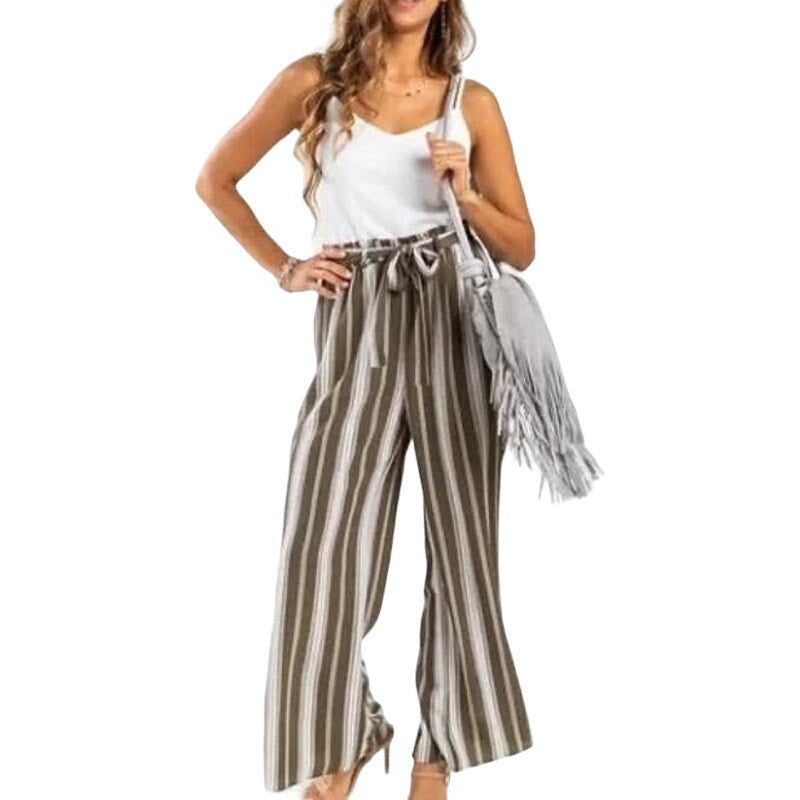 NWT ~ FRANCESCA'S JUN & IVY Green & White Striped Tie Waist Jumpsuit ~ MEDIUM