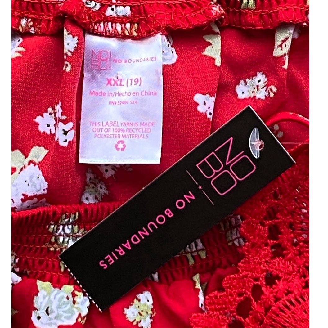 NWT ~ NOBO Boho Red Floral On Off Shoulder Bohemian Blouse ~ Women's Jr's XXL 19