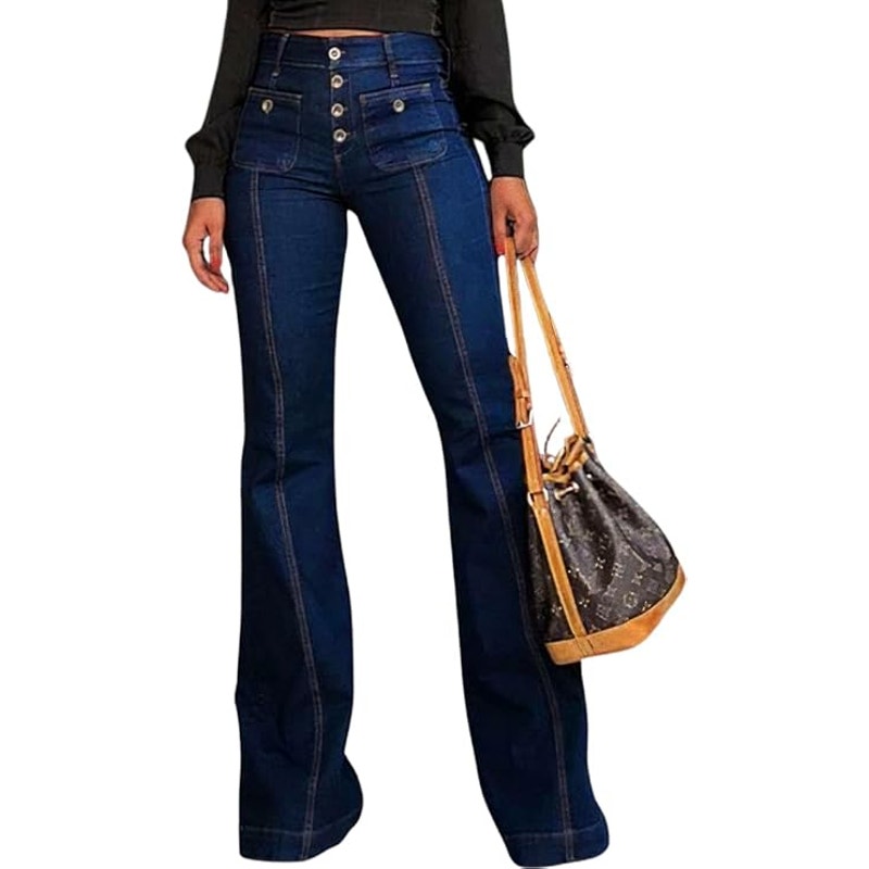NWT ~ Women's Button Fly Boho Denim Blue Jeans ~ Size 0X