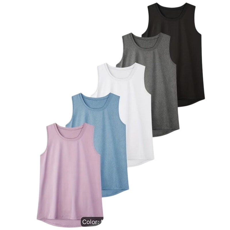 NWT ~ Set/5 Plus Size Multicolor Sleeveless Round Bottom Tank Tops ~ XXL