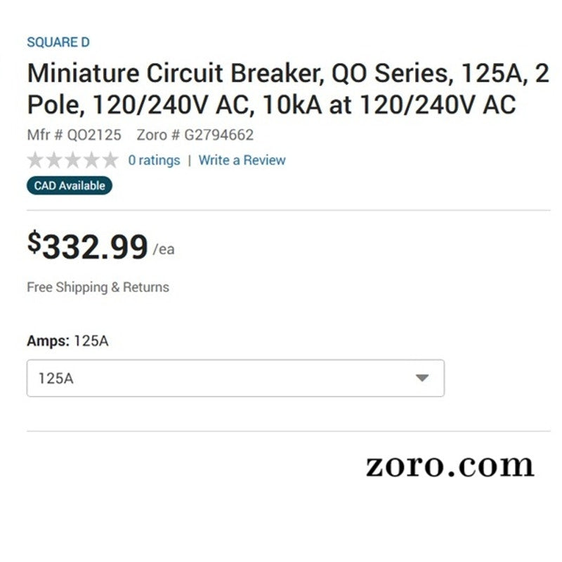 BRAND NEW NIB ~ Miniature Circuit Breaker, QO Series, 125A, 2 Pole, 120/240V AC
