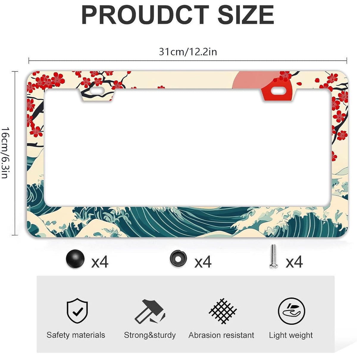 BRAND NEW ~ Set/2 Waves Cherry Blossom Stainless Steel License Plate Frames