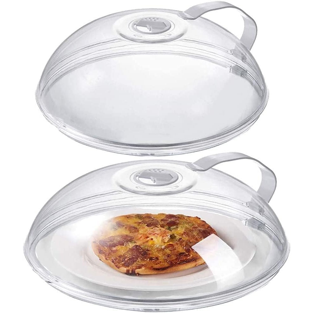 NWT ~ Set/2 Microwave Transparent Splatter Plate Cover w/ Handle & Steam Vent